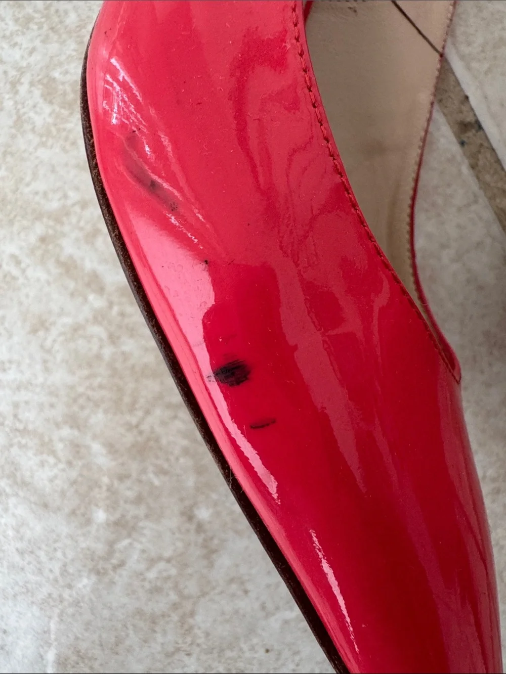 LK Bennett Coral-Red Patent Slingback Pointed Heels